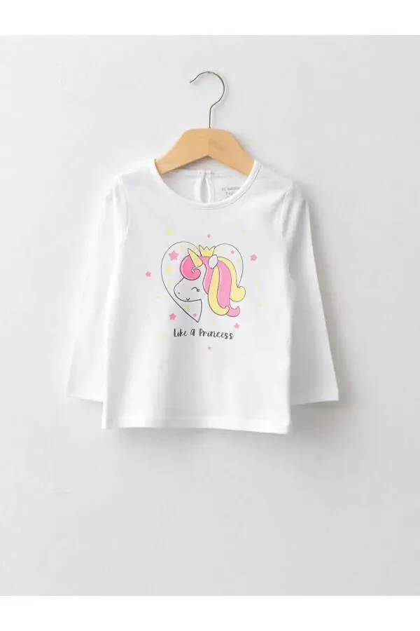 LCW chaqaloq Polo yoqasi uzun yengli bosma paxta qiz chaqaloq futbolkasi - 1