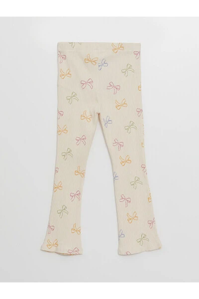 LCW chaqaloq qizlar uchun ekru rangli bosilgan elastik bel qismi bosilgan keng oyoqli shim - 3