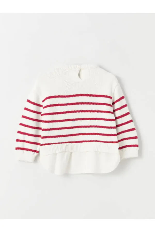 LCW chaqaloq qizlar uchun krujka bo'yinli chiziqli trikotaj sviter - 4