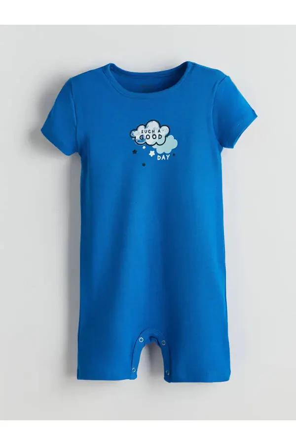 LCW ECO Blue Crew Neck Printed Baby Boy Jumpsuit - 1