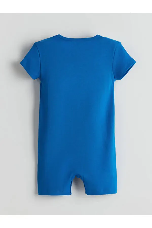 LCW ECO Blue Crew Neck Printed Baby Boy Jumpsuit - 2