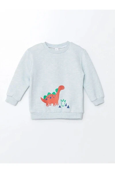 LCW ECO Blue Melange Crew Neck Long Sleeve Printed Baby Boy Sweatshirt and Sweatpants 2-Piece Set - 2