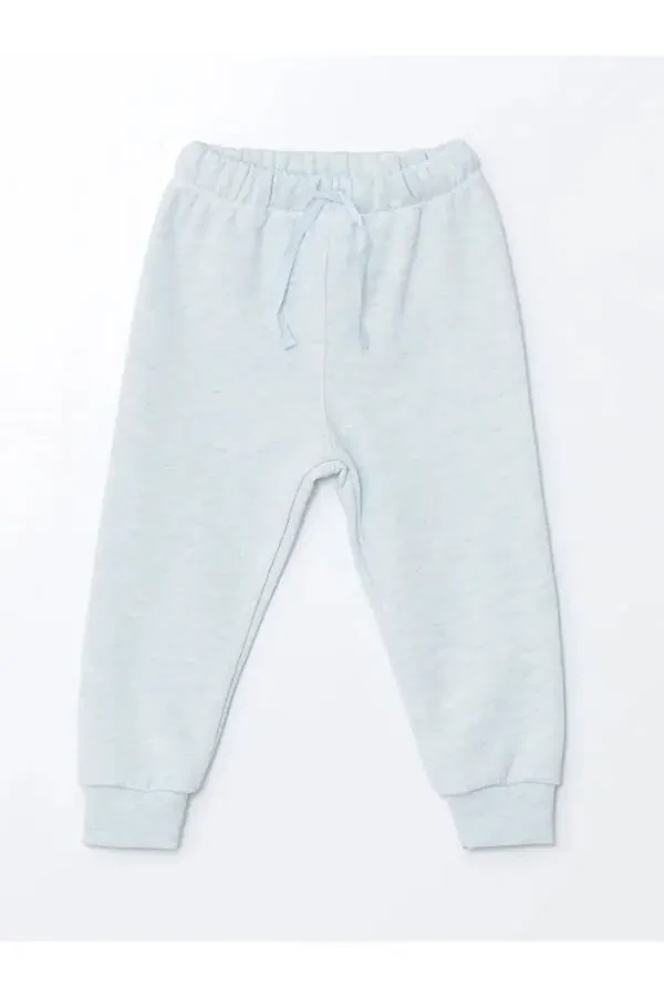 LCW ECO Blue Melange Crew Neck Long Sleeve Printed Baby Boy Sweatshirt and Sweatpants 2-Piece Set - 3