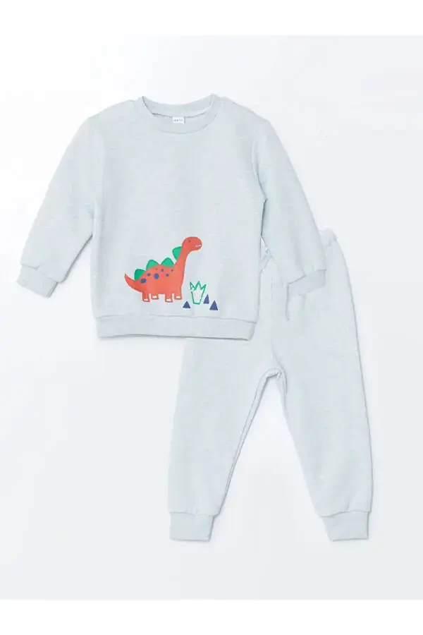 LCW ECO Ko'k melanj velosiped yoqali uzun yengli bosma erkak chaqaloq svitshot va shim kostyumi 2-tali - 1