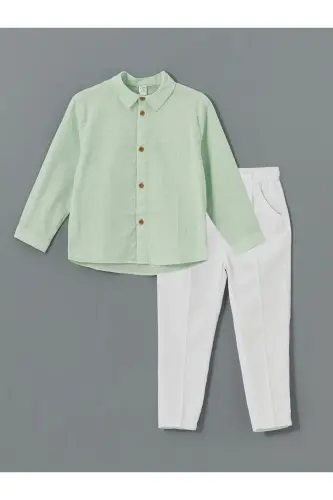 LCW Kids Basic Boys Shirt and Trousers 2-Piece Set - 4