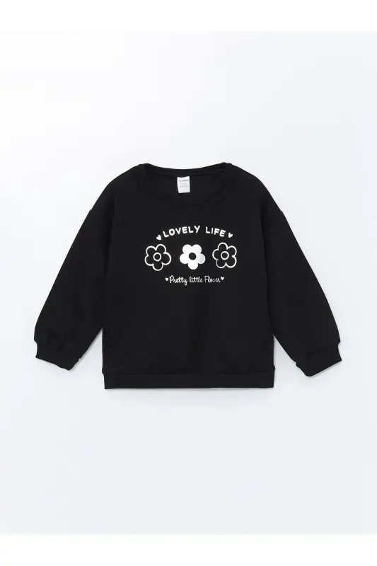 LCW Kids Bisiklet Yaka Kalın Baskılı Kız Çocuk Sweatshirt - NEW BLACK - LC WAIKIKI