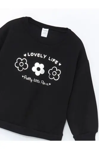 LCW Kids Bisiklet Yaka Kalın Baskılı Kız Çocuk Sweatshirt - NEW BLACK - LC WAIKIKI (1)