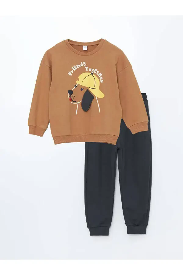 LCW Kids Bisiklet Yaka Uzun Kollu Baskılı Erkek Bebek Sweatshirt ve Eşofman Alt 2'li Takım - 1