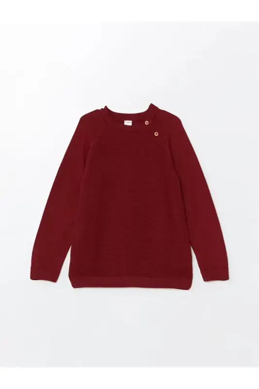 LCW Kids Bisiklet Yaka Uzun Kollu Erkek Bebek Triko Kazak-bordo - LC WAIKIKI