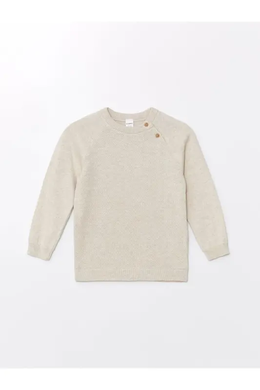 LCW Kids Bisiklet Yaka Uzun Kollu Erkek Bebek Triko Kazak-Ekru Melanj - 1