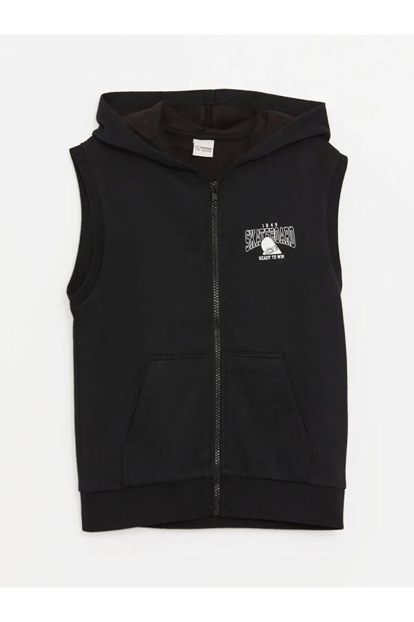 LCW Kids Black Hooded Printed Vest - 1