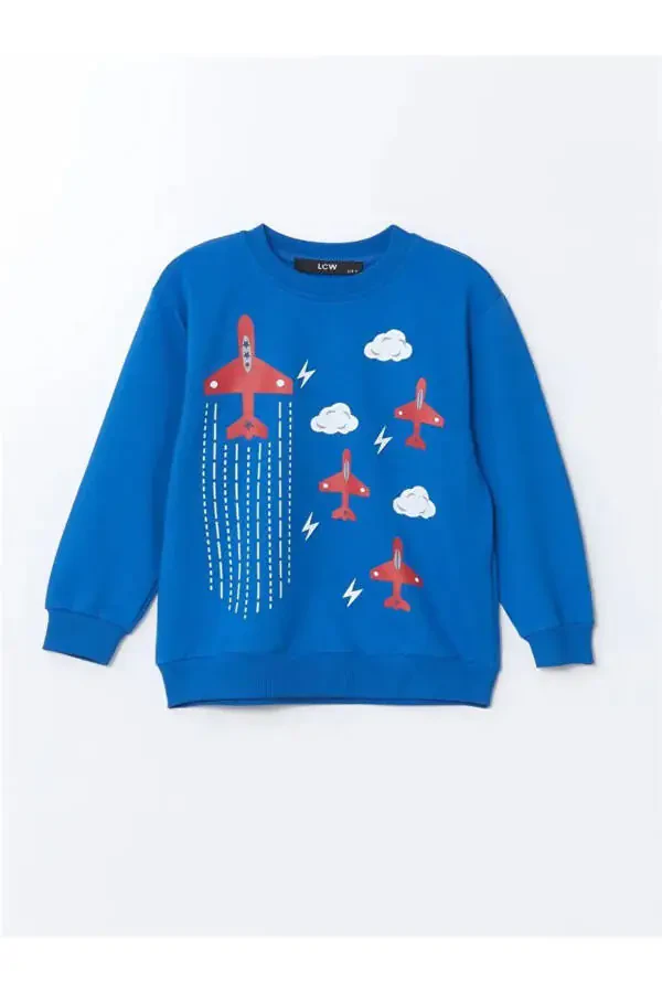 LCW Kids Blue Crew Neck Printed Baby Boy 2-Piece Sweatshirt Set - 4