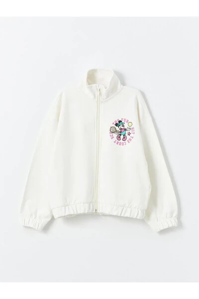 LCW Kids Bright Pink Stand Collar Minnie Mouse Printed Girls Zippered Sweatshirt - LC WAIKIKI