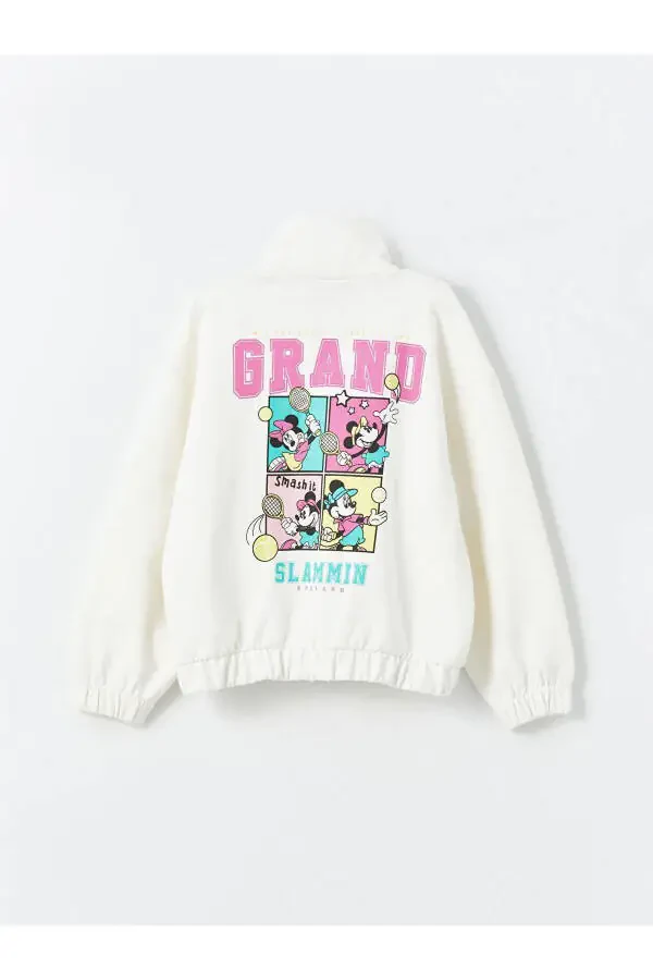 LCW Kids Bright Pink Stand Collar Minnie Mouse Printed Girls Zippered Sweatshirt - 2