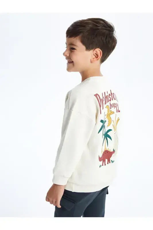Lcw Kids Crew Neck Thick Printed Boys Sweatshirt-LIGHT BEIGE - LC WAIKIKI
