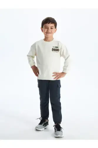 Lcw Kids Crew Neck Thick Printed Boys Sweatshirt-LIGHT BEIGE - LC WAIKIKI (1)