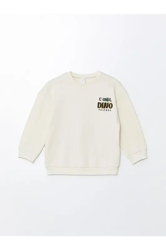 Lcw Kids Crew Neck Thick Printed Boys Sweatshirt-LIGHT BEIGE - 3