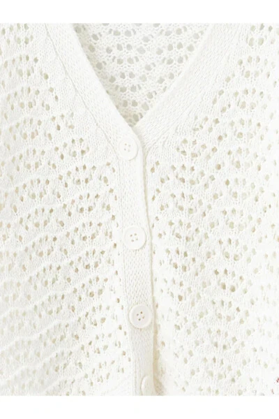 LCW Kids Ecru V-Neck Braided Pattern Long Sleeve Knit Cardigan for Girls - 11