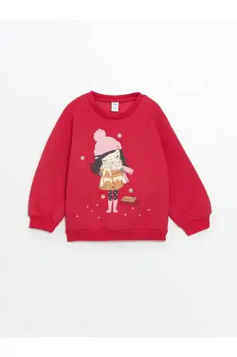 LCW Kids Fuchsia Crew Neck Printed Girls Sweatshirt-fuchsia - 1