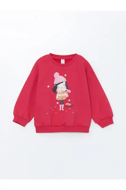 LCW Kids Fuchsia Crew Neck Printed Girls Sweatshirt-fuchsia - 2