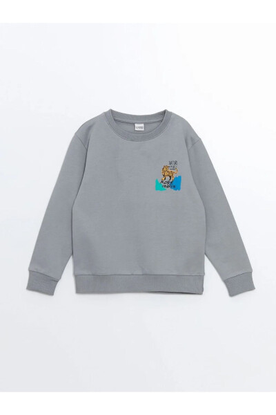 LCW Kids Grey Bike Collar Printed Long Sleeve Boys Sweatshirt - 1