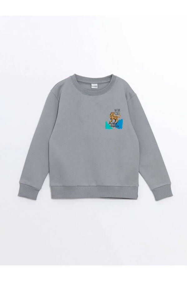 LCW Kids Grey Bike Collar Printed Long Sleeve Boys Sweatshirt - 1