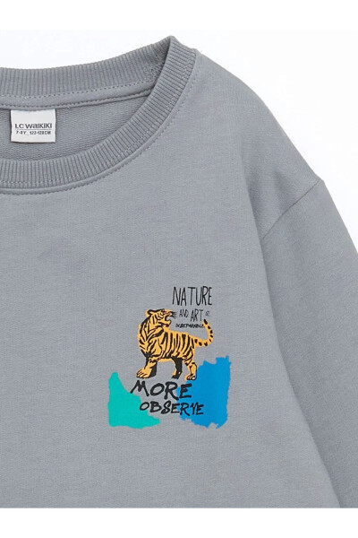 LCW Kids Grey Bike Collar Printed Long Sleeve Boys Sweatshirt - 2