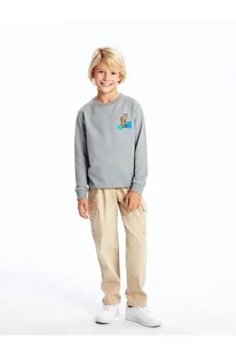 LCW Kids Gri Bisiklet Yaka Baskılı Uzun Kollu Erkek Çocuk Sweatshirt - LC WAIKIKI (1)