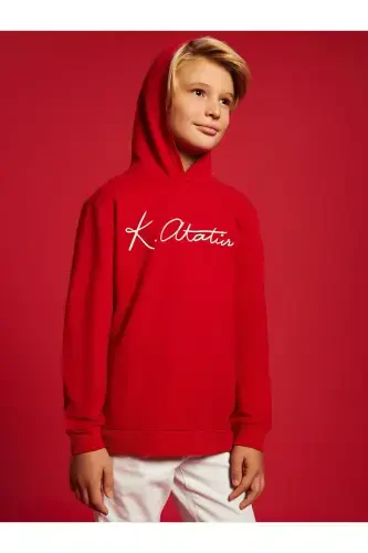 LCW Kids Hooded Sweatshirt with Atatürk Signature Print for Boys (W4) - 1