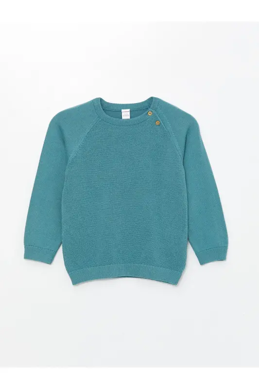 LCW Kids Koyu Bej Bisiklet Yaka Uzun Kollu Erkek Bebek Triko Kazak-mat mavi - 1