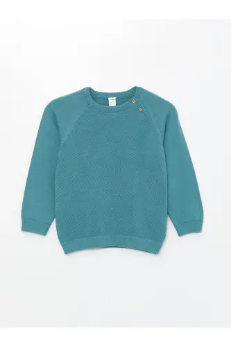 LCW Kids Koyu Bej Bisiklet Yaka Uzun Kollu Erkek Bebek Triko Kazak-mat mavi - 1