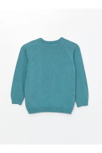 LCW Kids Koyu Bej Bisiklet Yaka Uzun Kollu Erkek Bebek Triko Kazak-mat mavi - LC WAIKIKI (1)