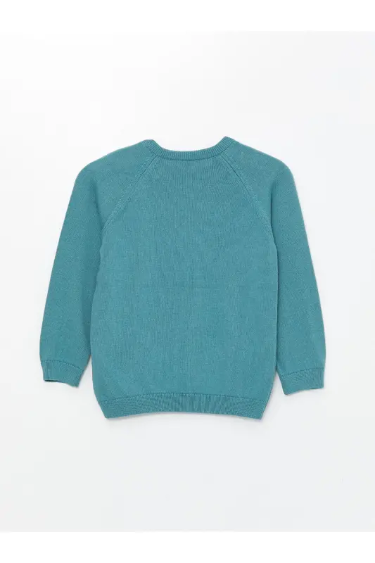 LCW Kids Koyu Bej Bisiklet Yaka Uzun Kollu Erkek Bebek Triko Kazak-mat mavi - 2