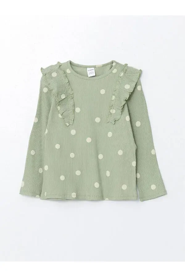 LCW Kids Printed Crew Neck Long Sleeve Polka Dot Printed Girls' Blouse and Leggings 2-Piece Set - 2