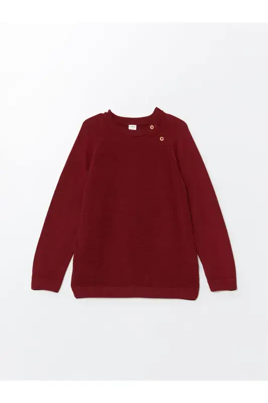 LCW Kids Трикотажный свитер для маленьких мальчиков с круглым вырезом и длинными рукавами - бордовый - 1
