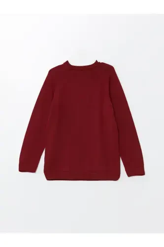 LCW Kids Трикотажный свитер для маленьких мальчиков с круглым вырезом и длинными рукавами - бордовый - 3