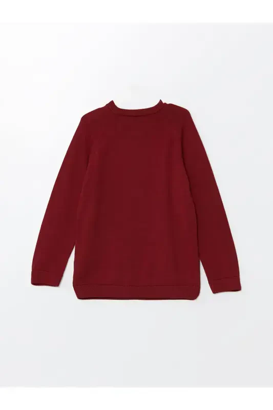 LCW Kids Трикотажный свитер для маленьких мальчиков с круглым вырезом и длинными рукавами - бордовый - 3