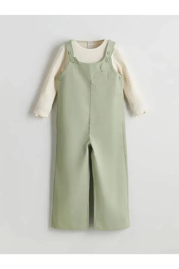 LCW Kids Велосипедка ёқаси гулли қиз болалар футболка ва комбинезони 2 дона - 1