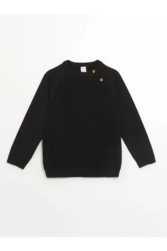 LCW Kids Yeni Siyah Bisiklet Yaka Uzun Kollu Erkek Bebek Triko Kazak-YENİ SİYAH - 1