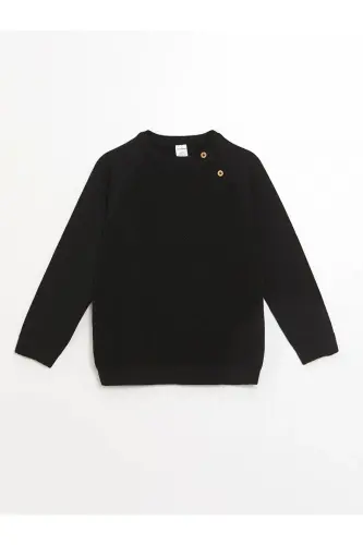 LCW Kids Yeni Siyah Bisiklet Yaka Uzun Kollu Erkek Bebek Triko Kazak-YENİ SİYAH - 1