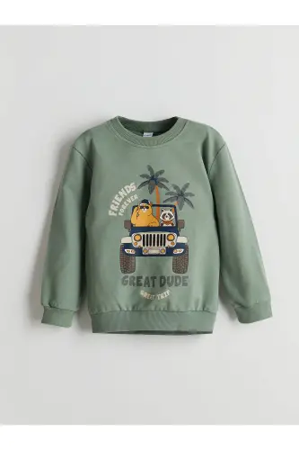 LCW Kids Yeşil Bisiklet Yaka Baskılı Erkek Çocuk Sweatshirt 2'li - Mat Yeşil - 4