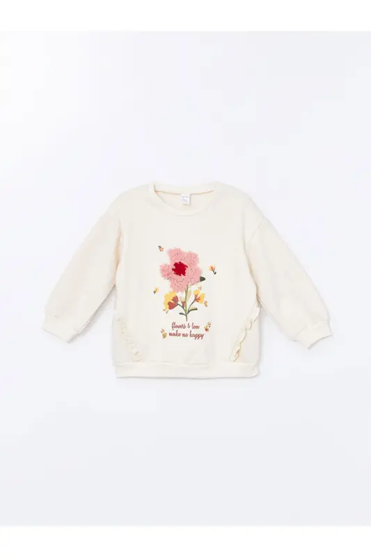 LCW KidsBisiklet Yaka Kalın Çiçekli Kız Çocuk Sweatshirt - Çok Renkli - 1
