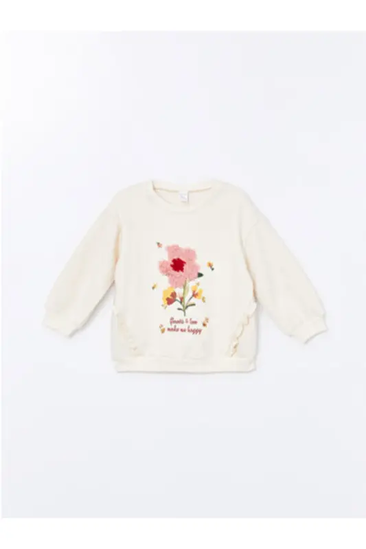 LCW KidsBisiklet Yaka Kalın Çiçekli Kız Çocuk Sweatshirt - Çok Renkli - 4