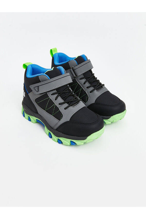 LCW STEPS, navy blue lace-up and velcro boys' trekking boots. - 1