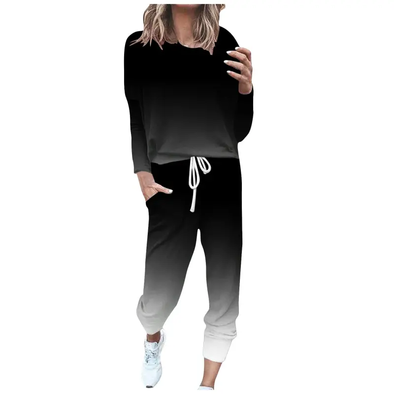 lcziwo 2 Piece Lounge Sets for Women Jogger Sets Spring Fall Gradient Print Long Sleeve Sweatshirt and Jogger Pants Matching Sweatsuits 2025 Black XL- - 4
