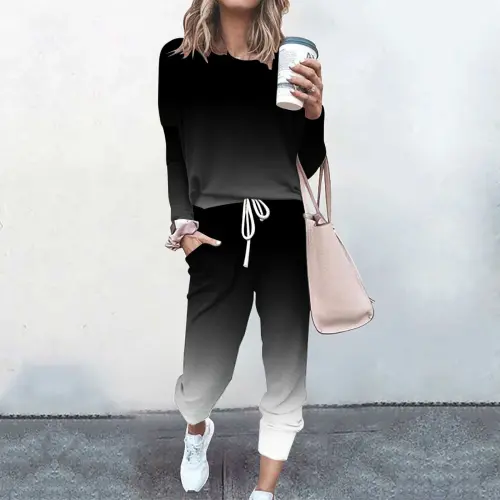 lcziwo 2 Piece Lounge Sets for Women Jogger Sets Spring Fall Gradient Print Long Sleeve Sweatshirt and Jogger Pants Matching Sweatsuits 2025 Black XL- - 5