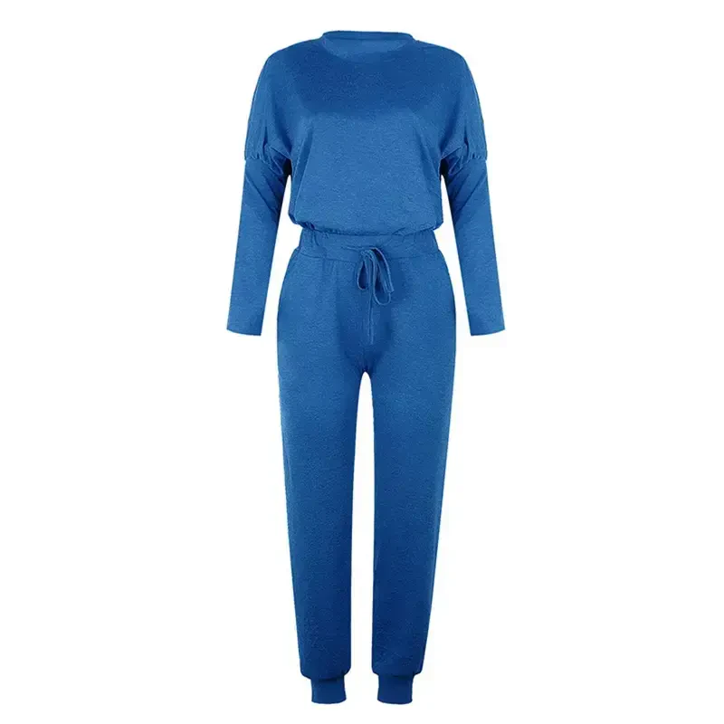 lcziwo Women's 2 Piece Sweatsuit Outfit Fall Long Sleeve Solid Color Long Sleeve and Sweatpants Tracksuit Travel Workout Jogger Sets 2024 Blue M - 4