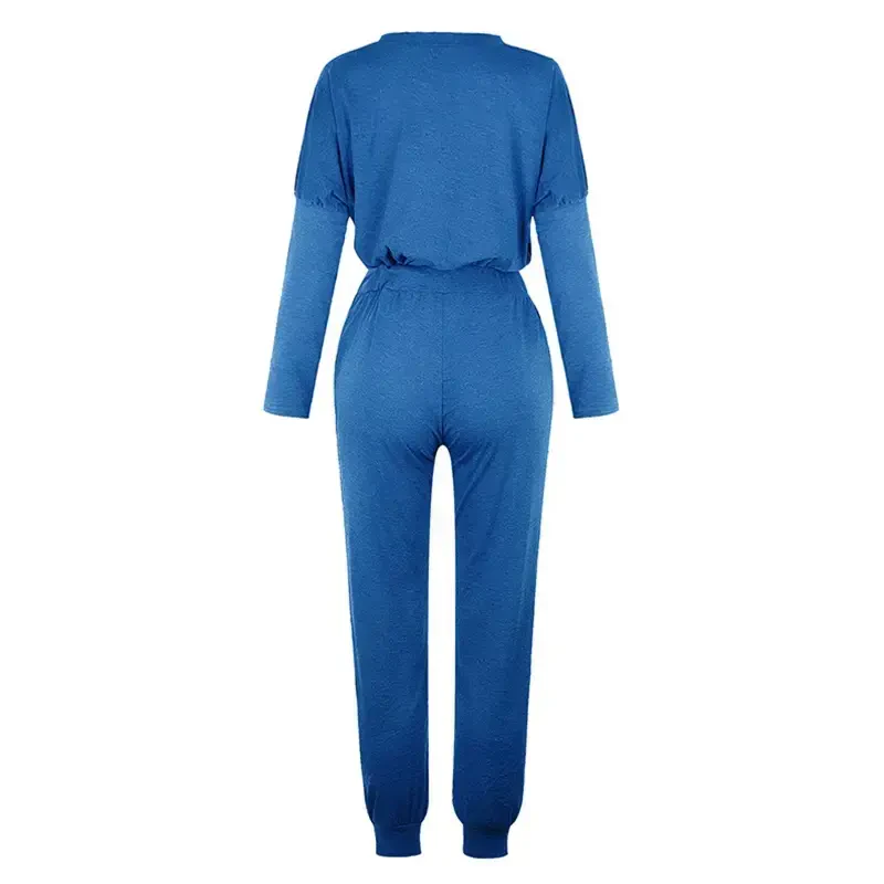 lcziwo Women's 2 Piece Sweatsuit Outfit Fall Long Sleeve Solid Color Long Sleeve and Sweatpants Tracksuit Travel Workout Jogger Sets 2024 Blue M - 5