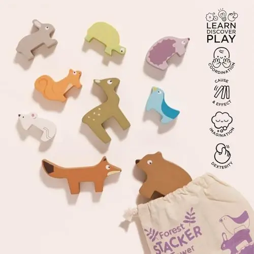 Le Toy Van - Деревянная игра-пазл Petilou Forest Stacker & сумка с образовательными упражнениями на баланс | Отличный подарок для детей и малышей | Подходит для детей от 18 месяцев - 3
