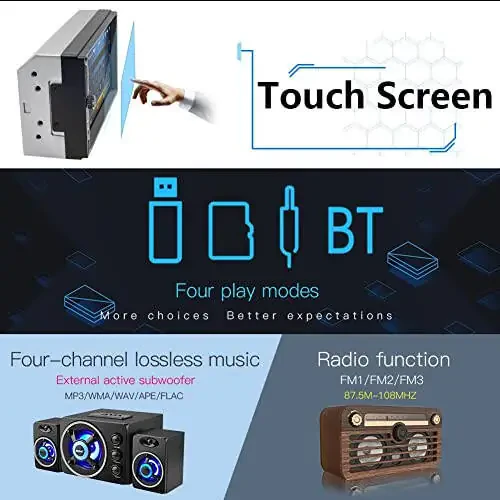 Leadfan 7 dyuymli avtomobil stereosi, ikki dinli radio, sensorli ekran, orqa kamera, multimedia, avtomobil audiosi, Mirror Link, Bluetooth qo'ng'iroq identifikatori, FM/MP3/MP4/USB/Subwoofer, Aux kirishli avtomobil audio qabul qilgichlari. - 4